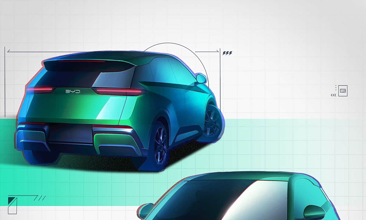 BYD Seagull второго поколения, эскиз задней части и салона