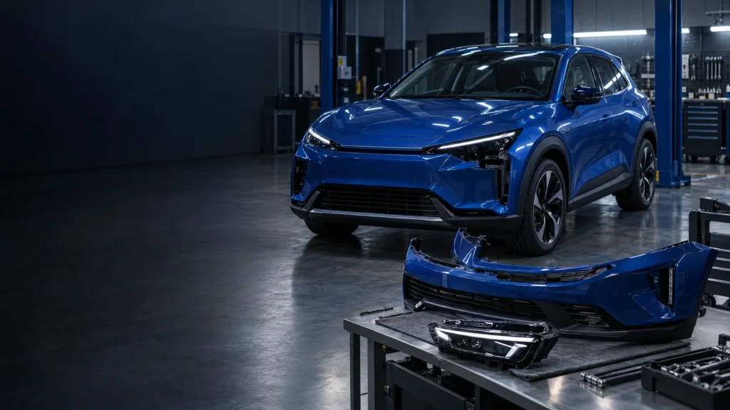 Кузовной ремонт китайского автомобиля после ДТП: фара, бампер и ADAS