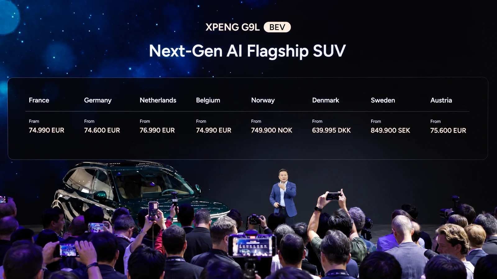 Xpeng G9L на презентации в Париже с европейскими ценами