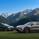 Zeekr 001 на фоне гор, внешний вид автомобиля